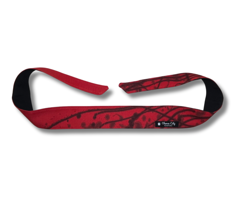 Custom red & black splatter 10oz denim headband