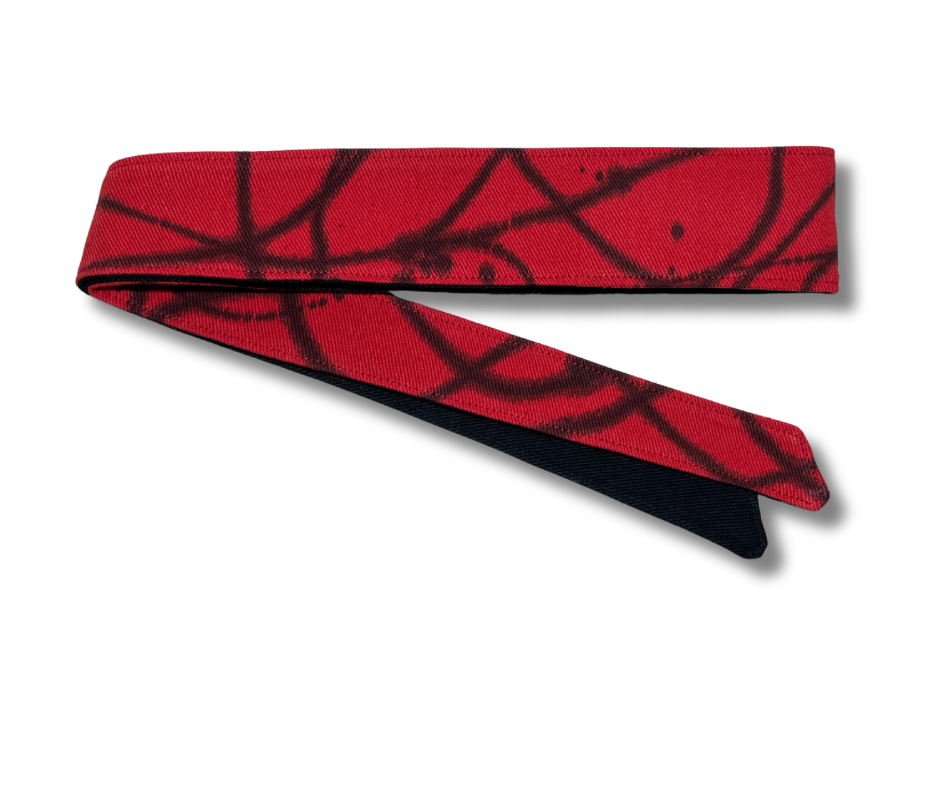 Custom red & black splatter 10oz denim headband