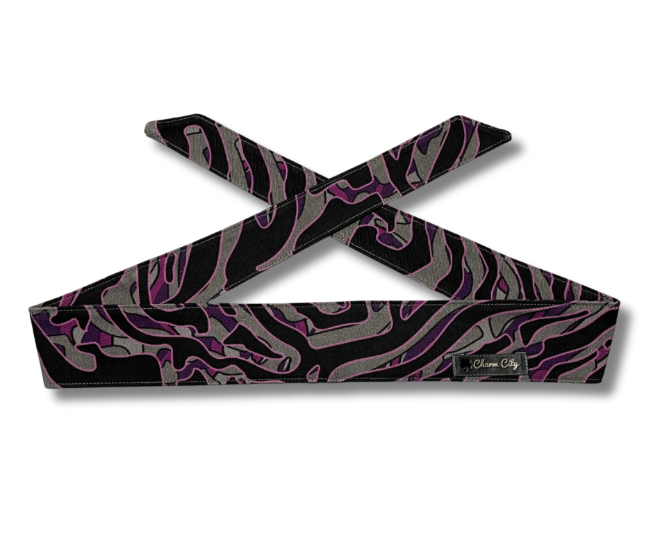 Custom Purple Vortex camouflage black/blue/grey 10oz headband