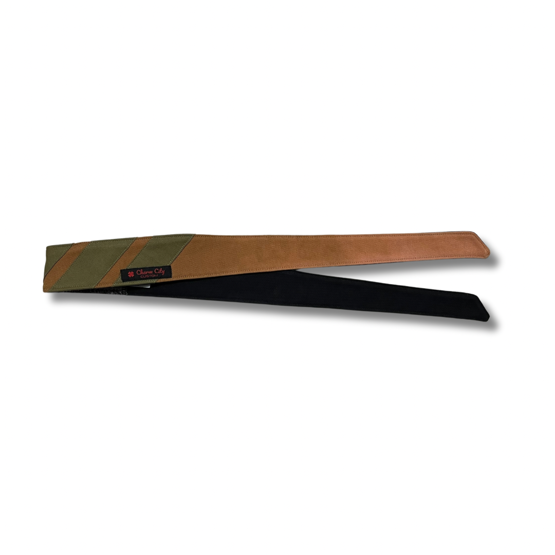 Custom "Palmetto Fade" dyed olive & tan three stripe headband