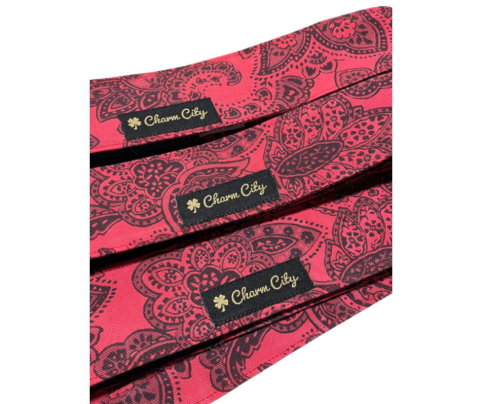 Custom dyed red & black paisley headbands