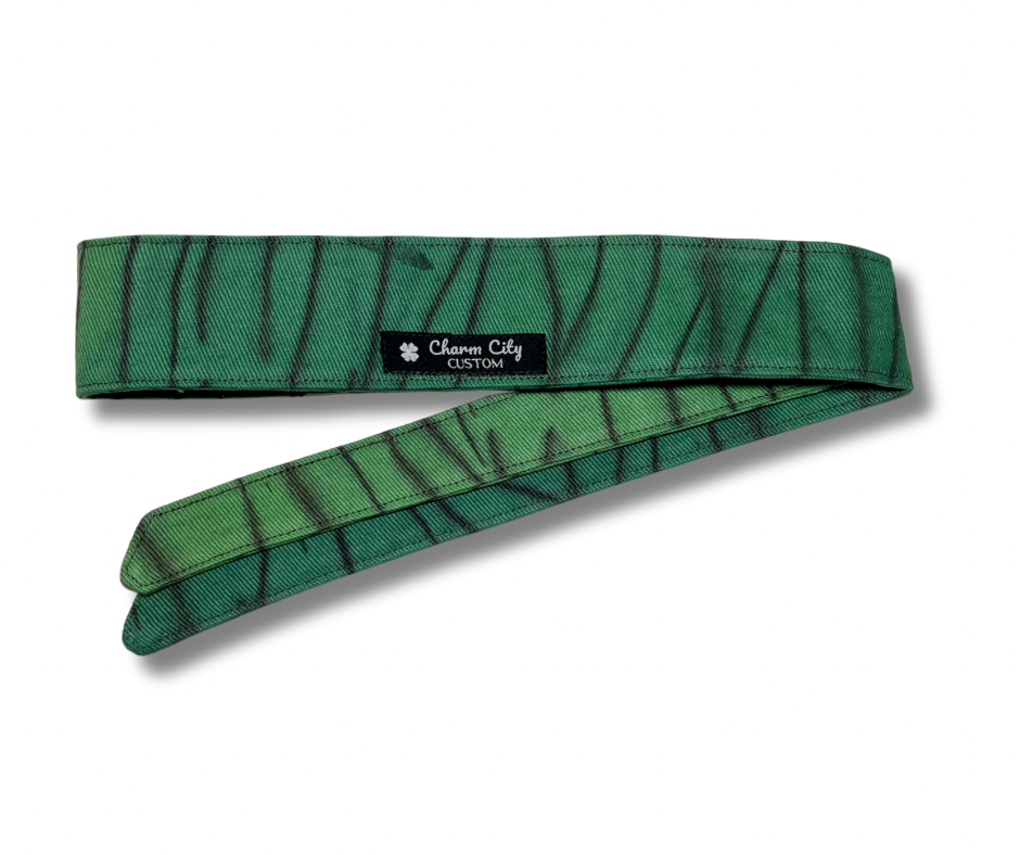 Custom green fade hand dyed denim headband