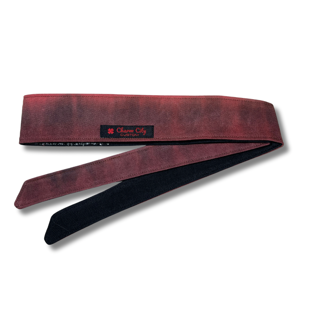 Custom hand dyed "Embers 2” faded red denim headband