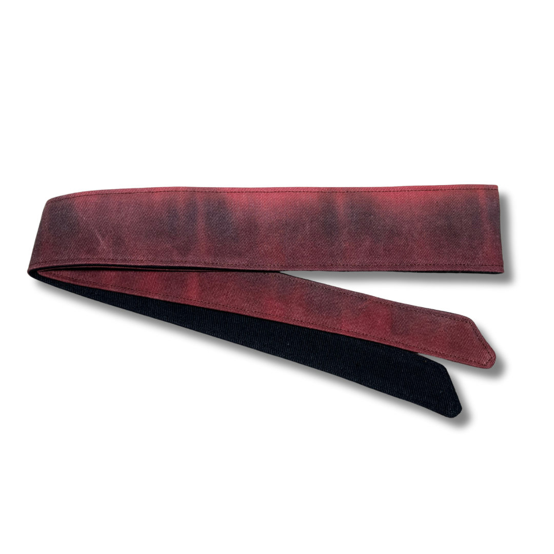 Custom hand dyed "Embers 2” faded red denim headband