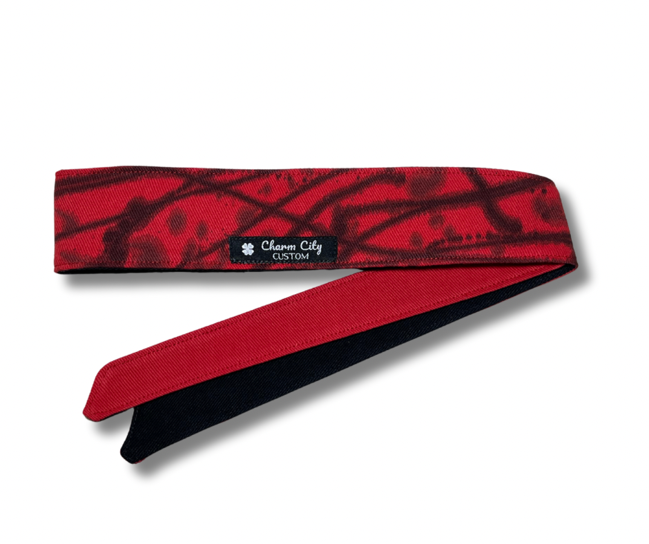 Custom red & black splatter 10oz denim headband