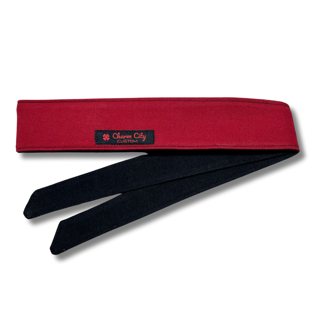 Custom red & black "Split" denim headband