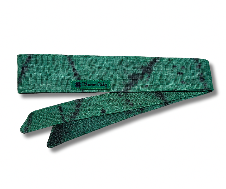 Custom hand dyed green/black heavyweight linen blend headband