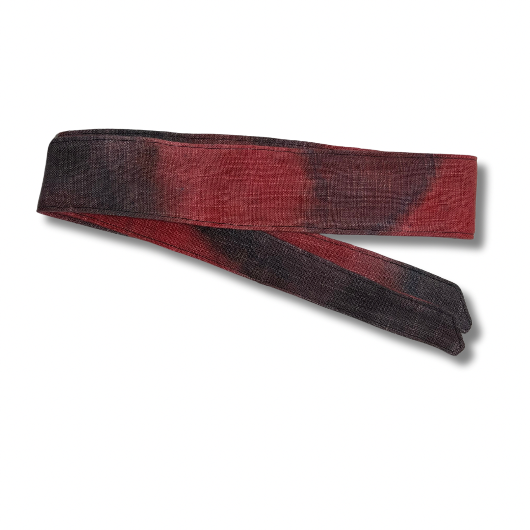 Custom hand dyed "Embers3” faded red linen headband