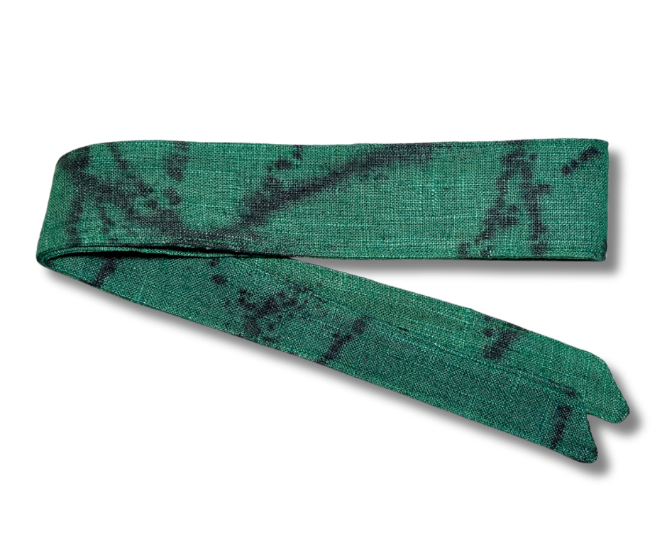 Custom hand dyed green/black heavyweight linen blend headband