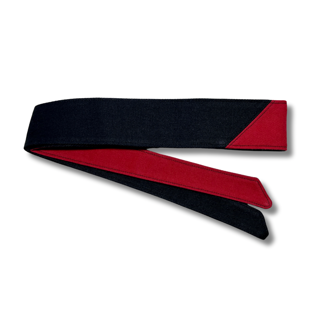 Custom red & black "Split" denim headband