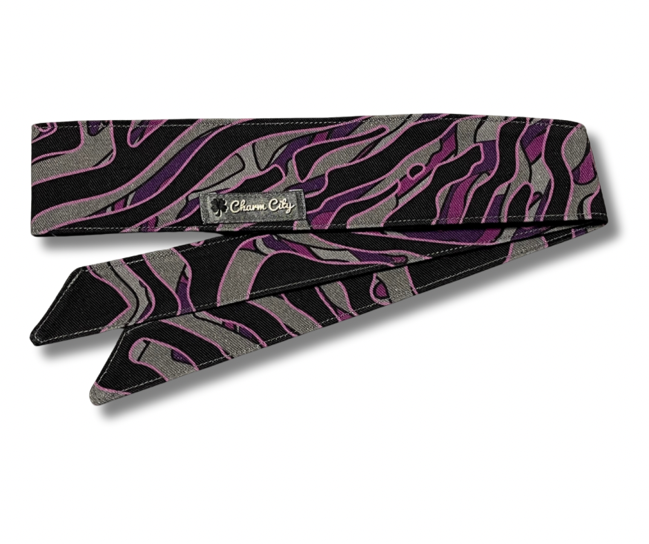 Custom Purple Vortex camouflage black/blue/grey 10oz headband