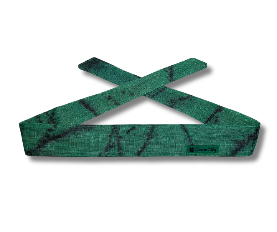 Custom hand dyed green/black heavyweight linen blend headband