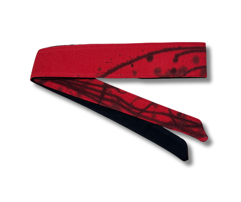 Custom red & black splatter 10oz denim headband