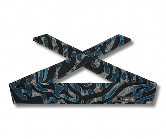 Custom Blue Vortex camouflage black/blue/grey 10oz headband