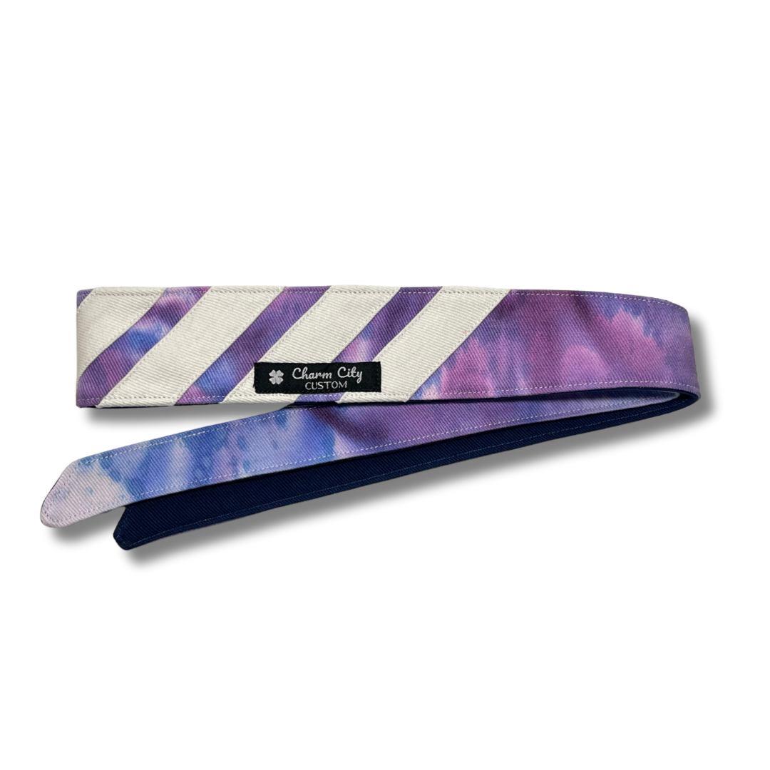 Custom Purple/Blue “Graffiti” fade hand dyed headband with multi stripe design