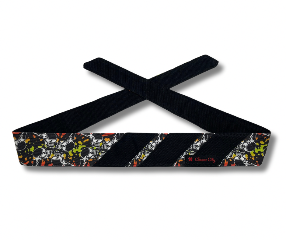 Custom two tone Rasta Flying Skulls headband with classic three stripe design