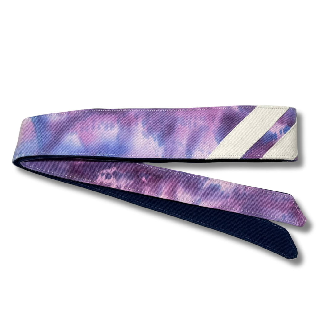 Custom Purple/Blue “Graffiti” fade hand dyed headband with multi stripe design