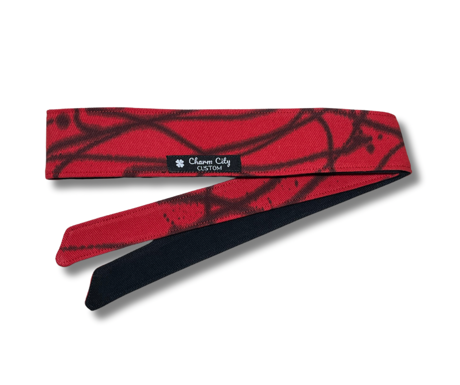 Custom red & black splatter 10oz denim headband