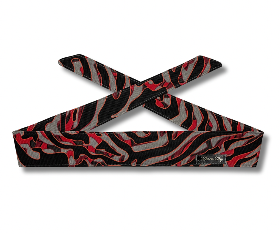 Custom Red Vortex camouflage black/red/grey 10oz headband