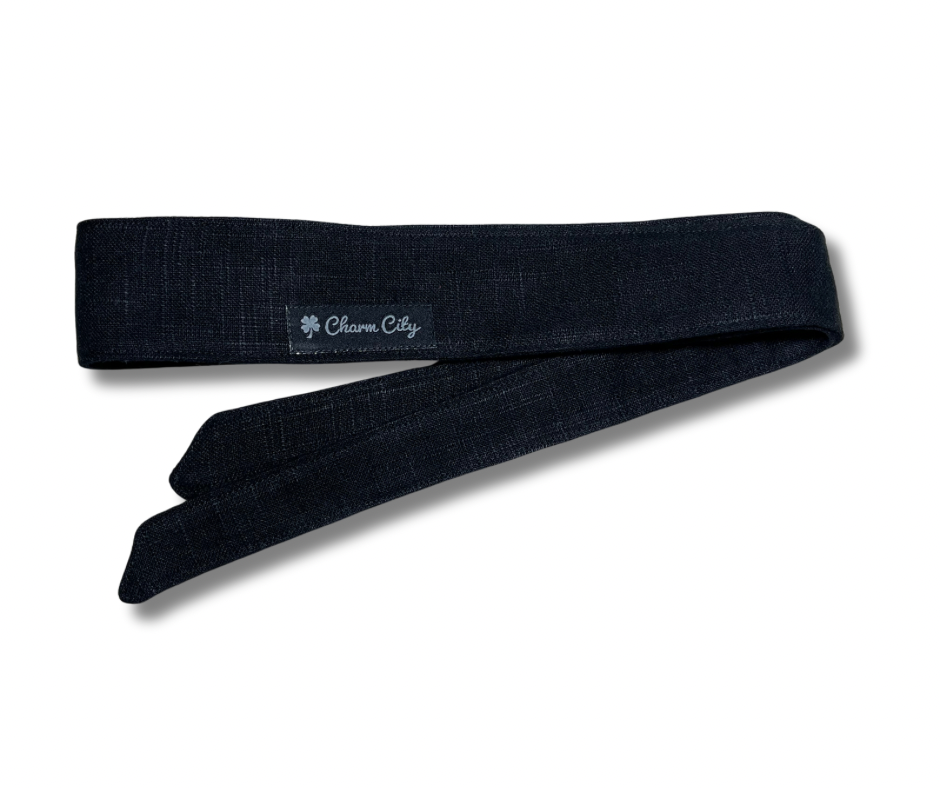 Jet Black heavyweight linen blend headband