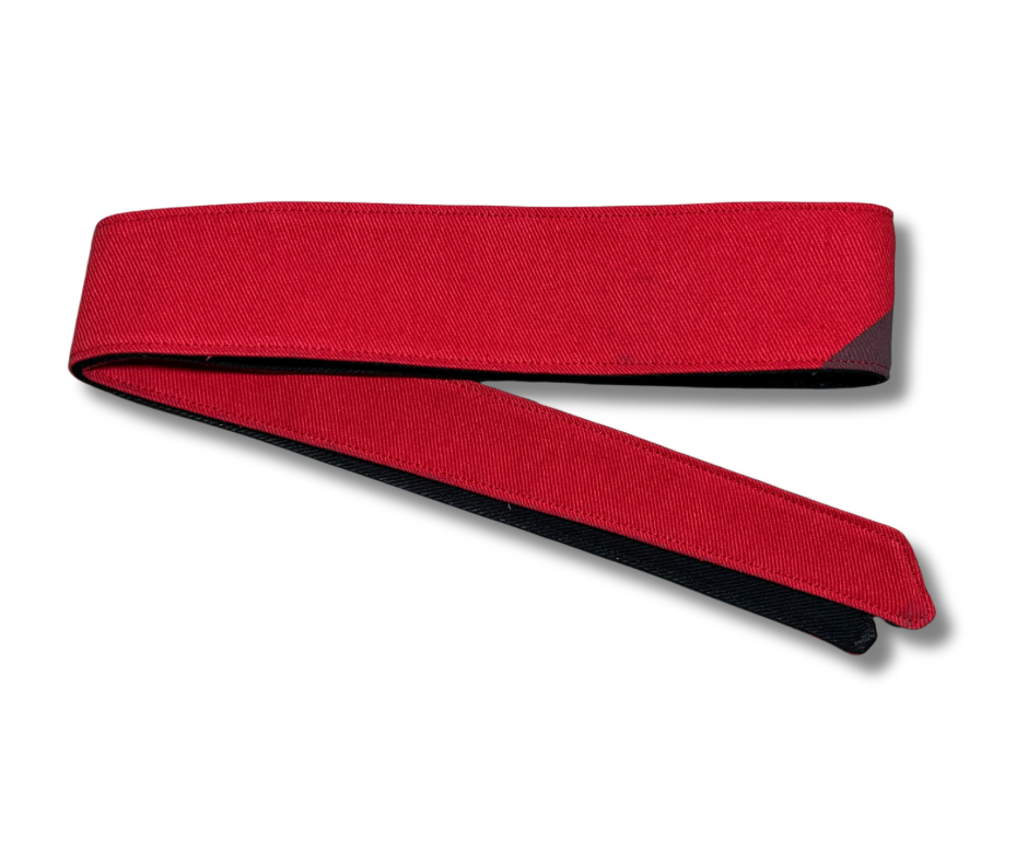 Custom red and black 10oz denim “LuckyBird” frosted headband