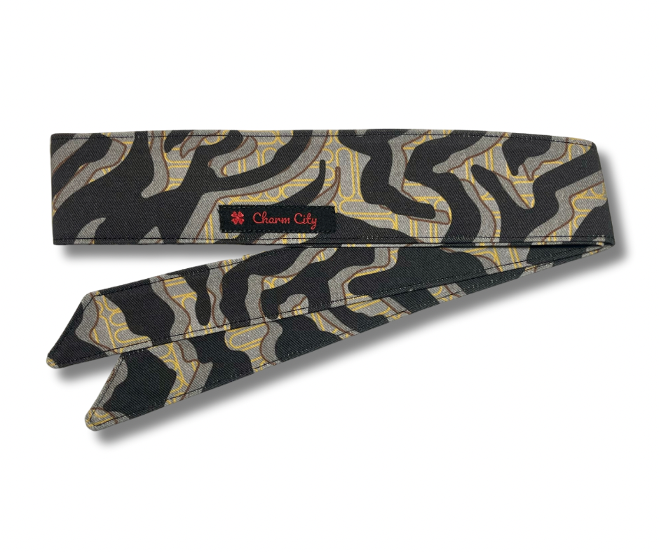 Custom Graffiti camouflage black/grey/gold 10oz headband