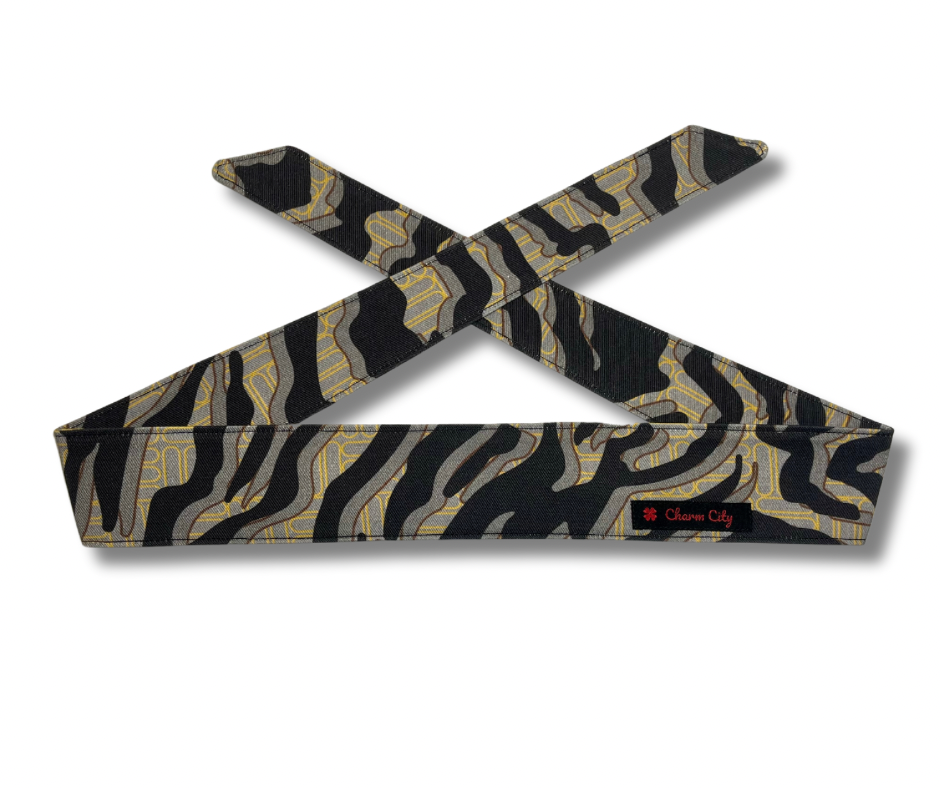 Custom Graffiti camouflage black/grey/gold 10oz headband