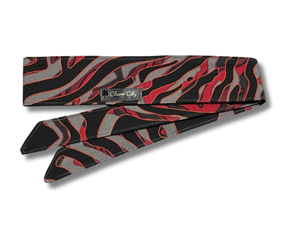 Custom Red Vortex camouflage black/red/grey 10oz headband