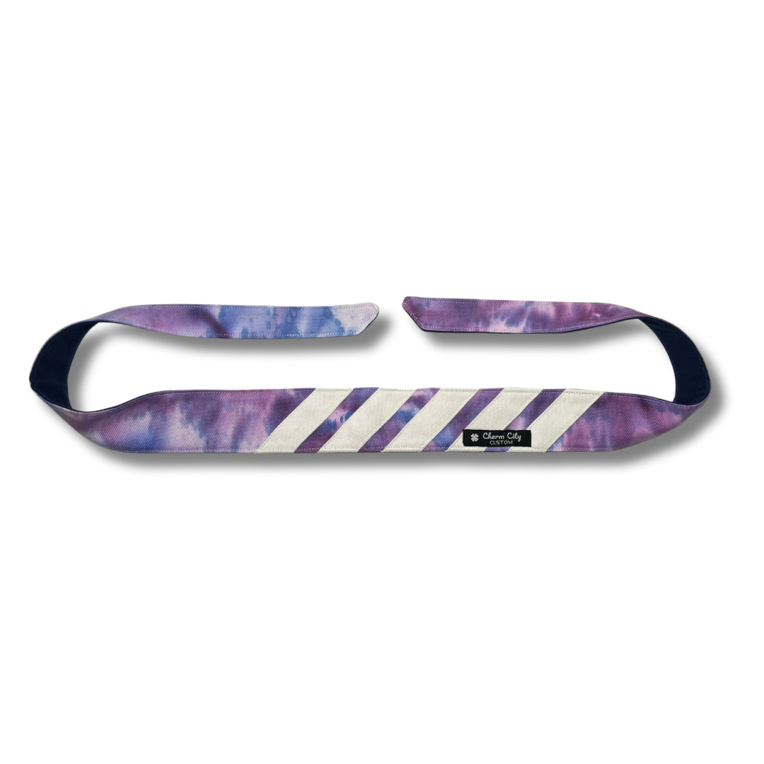 Custom Purple/Blue “Graffiti” fade hand dyed headband with multi stripe design